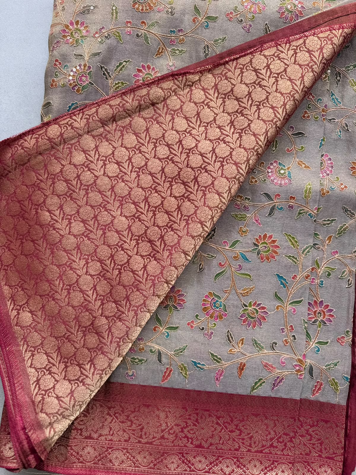 Grey Pashmina Georgette Saree 110
