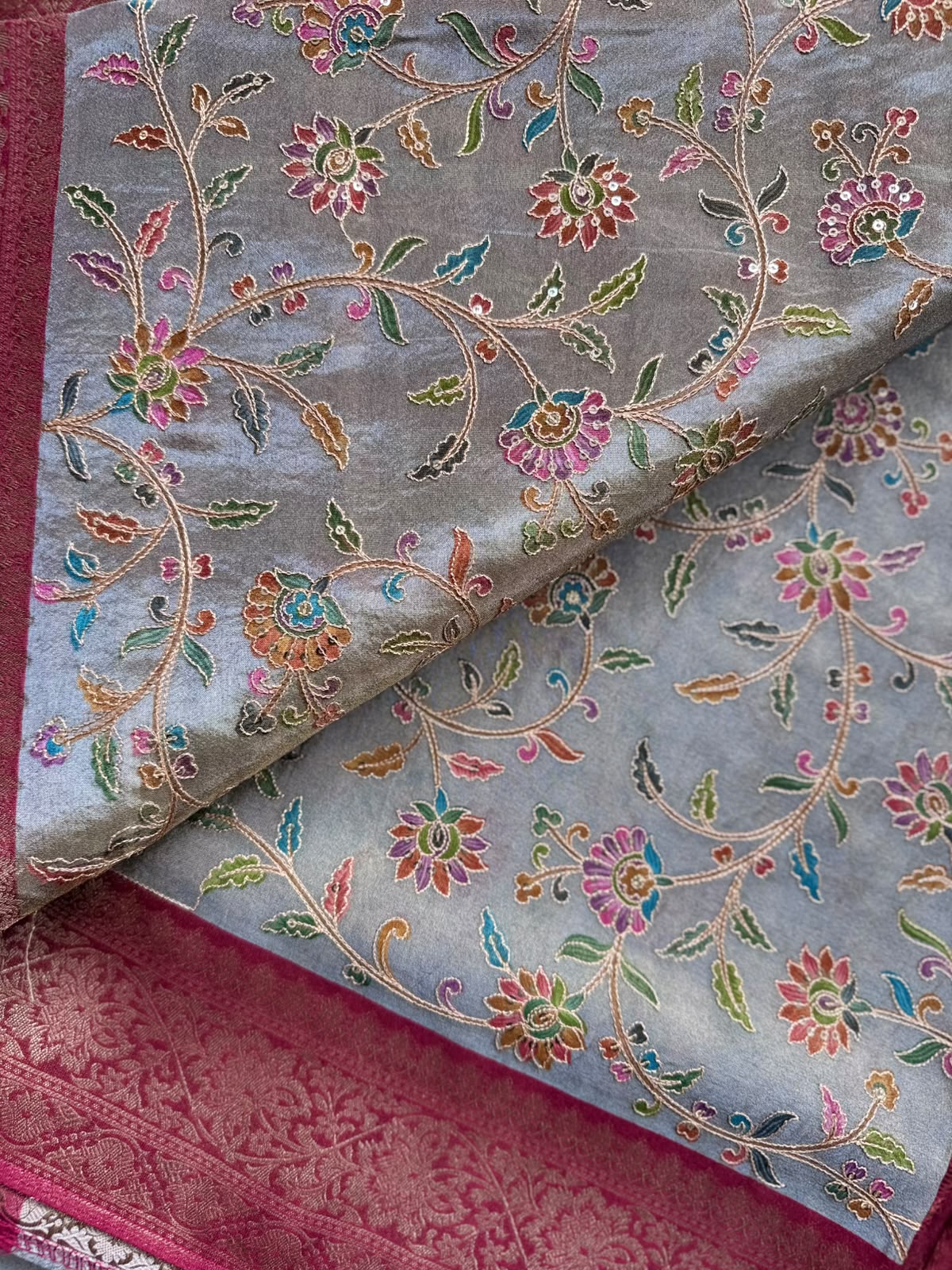 Grey Pashmina Georgette Saree 110