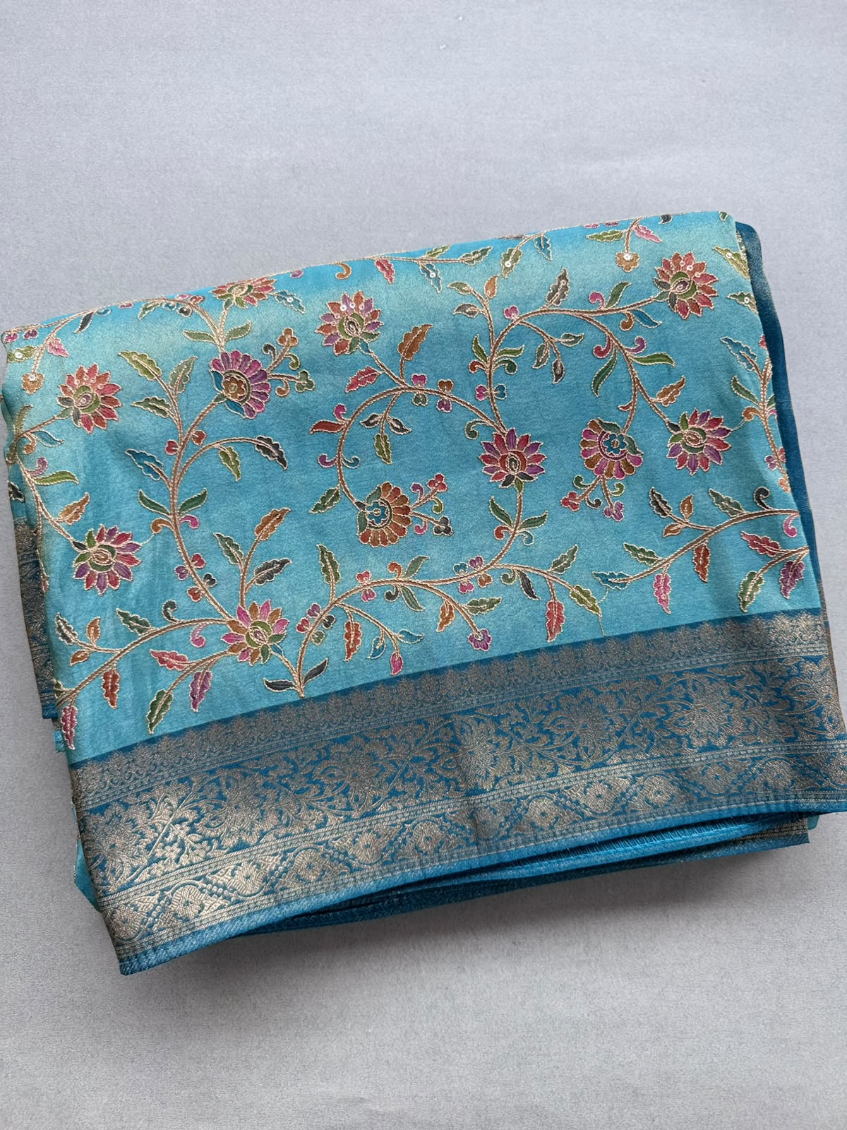 Blue Pashmina Georgette Saree 110
