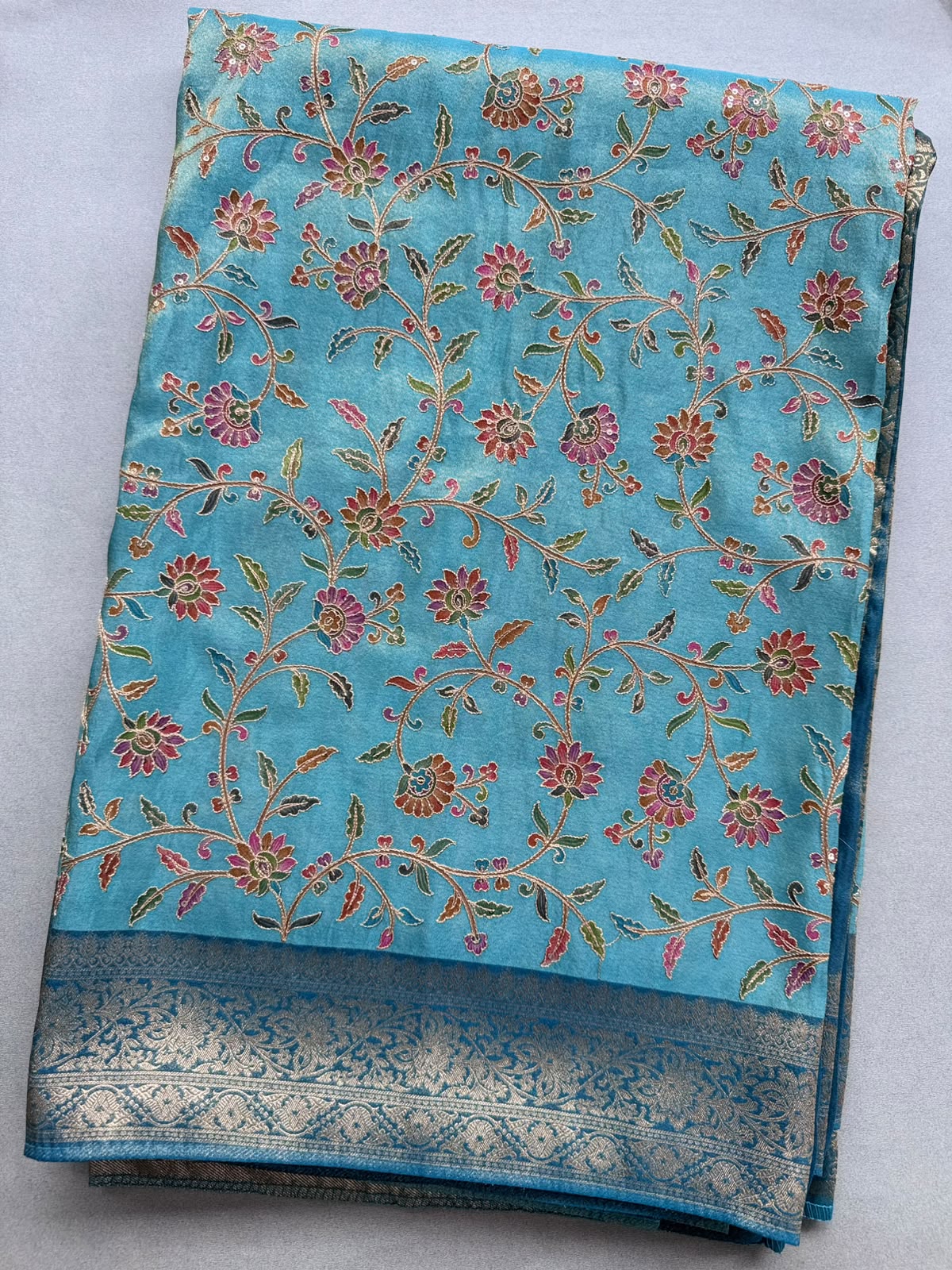 Blue Pashmina Georgette Saree 110