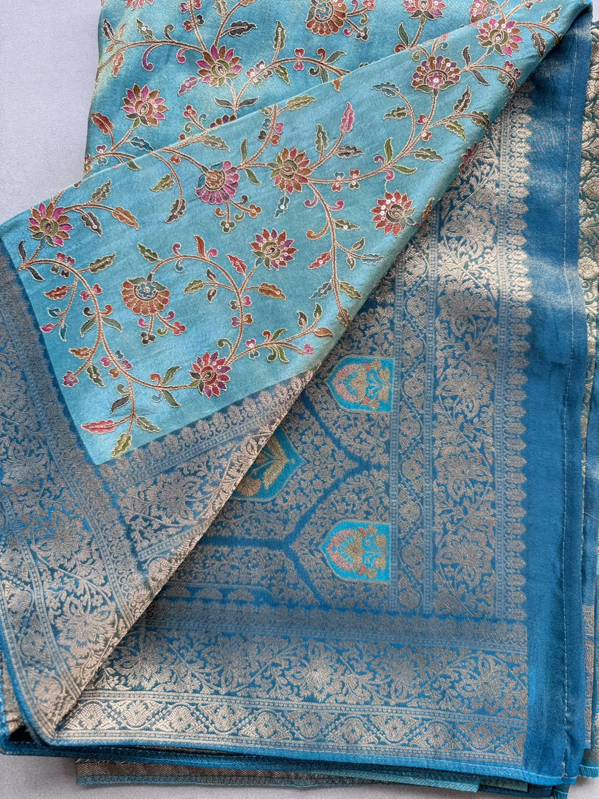 Blue Pashmina Georgette Saree 110