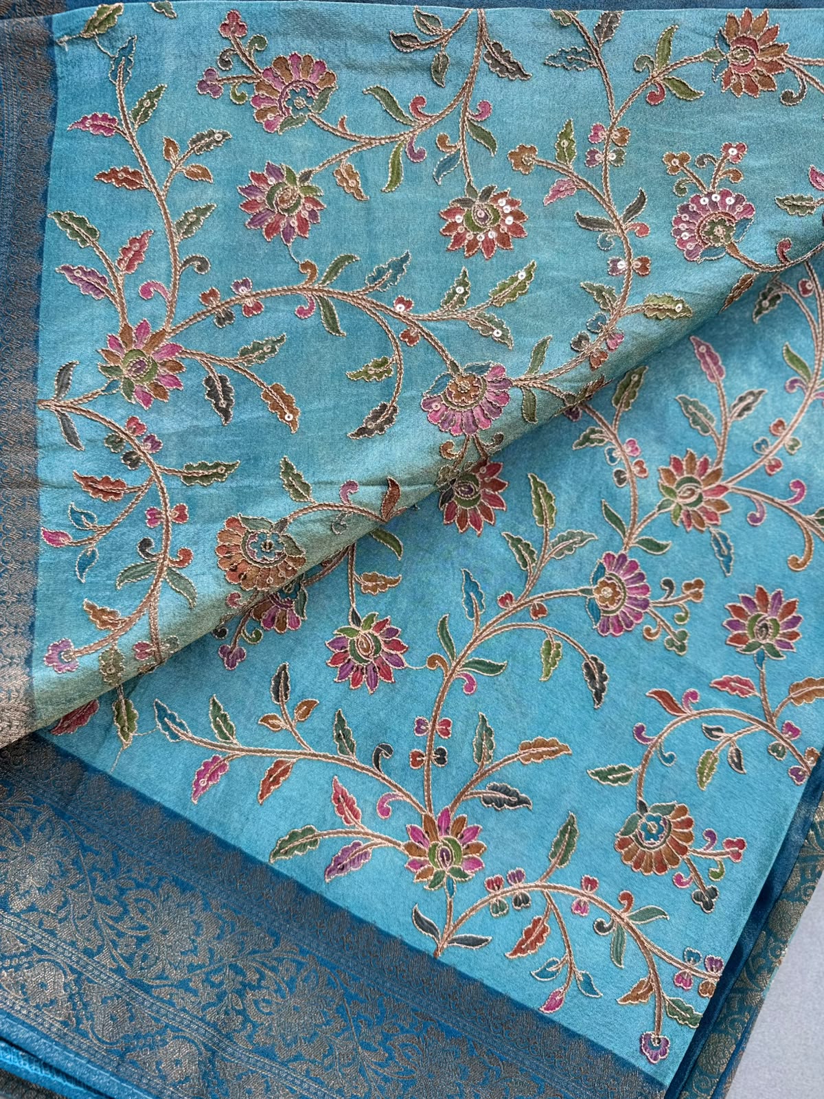 Blue Pashmina Georgette Saree 110