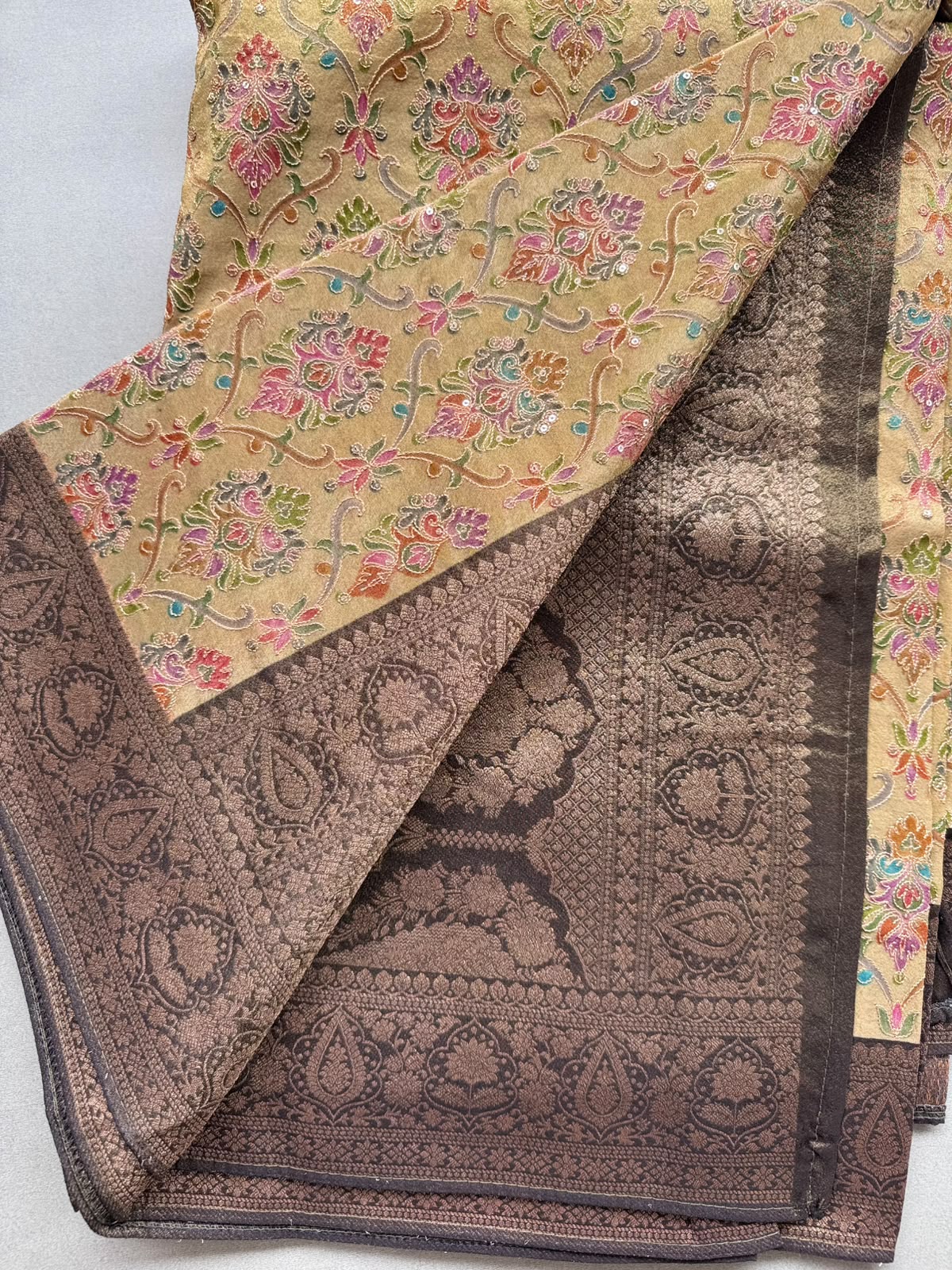 Gold Pashmina Georgette Saree 110