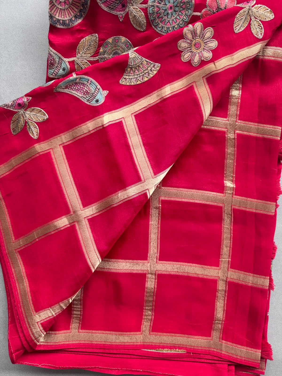 Red Pashmina Georgette Saree 110