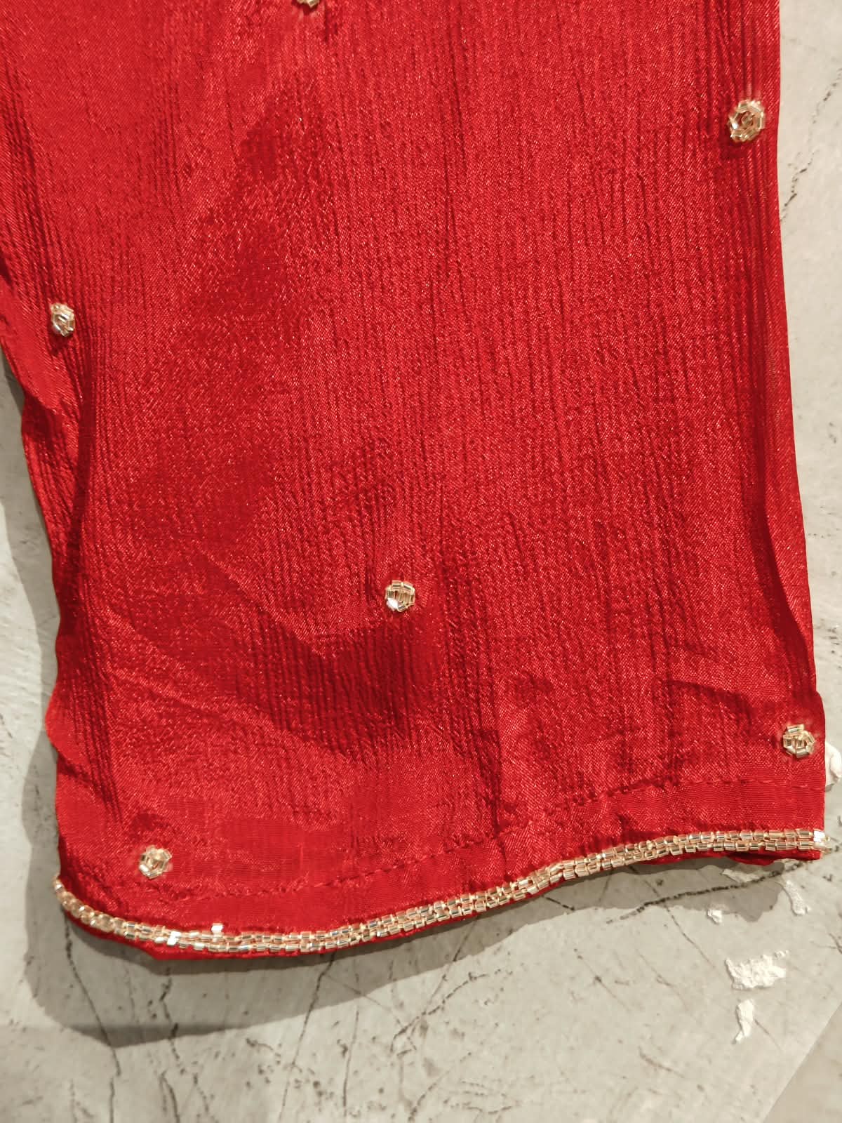 Red Anarkali chinnon handwork party ware Kurtha 567