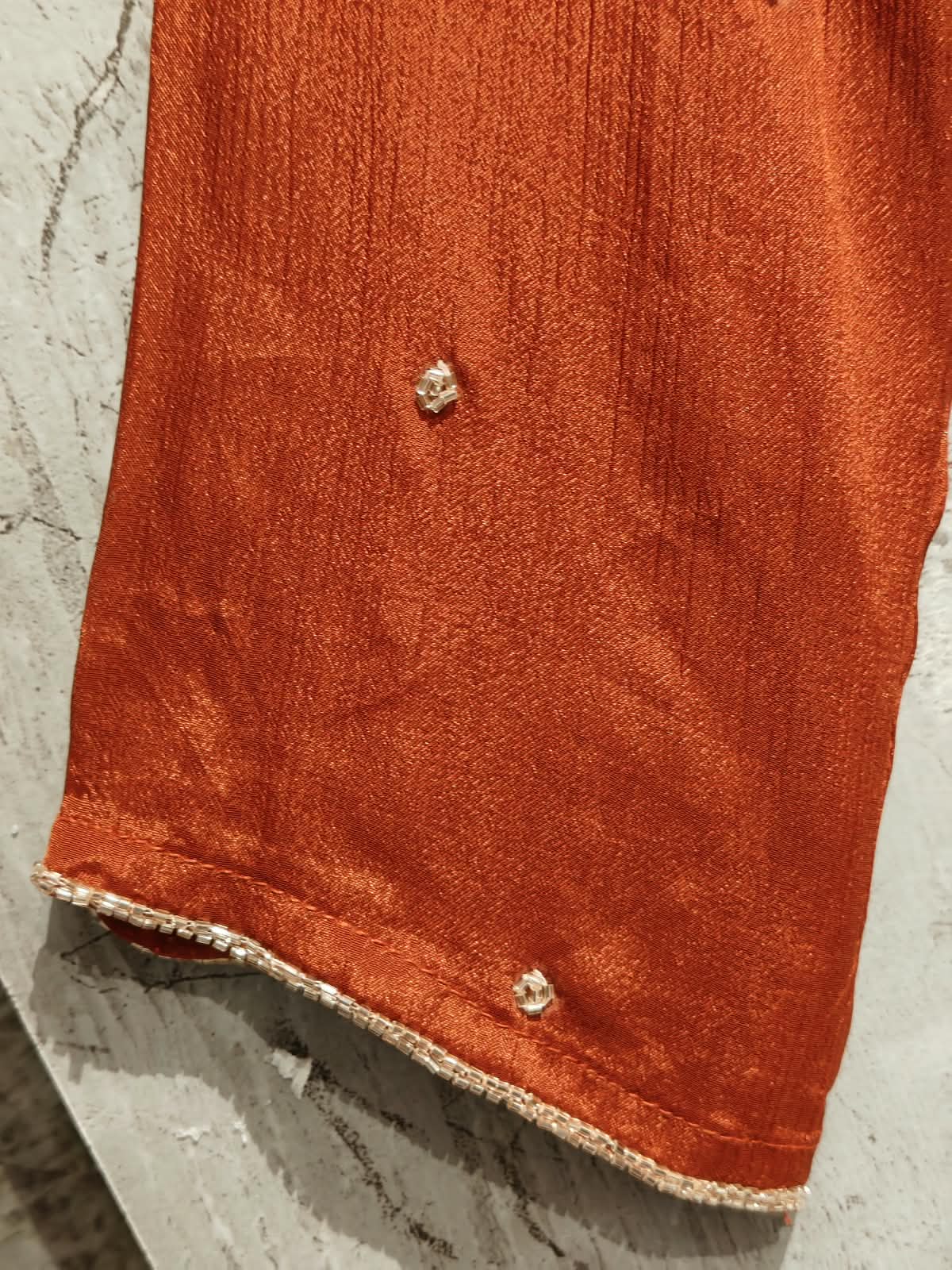 Orange Anarkali chinnon handwork party ware Kurtha 567