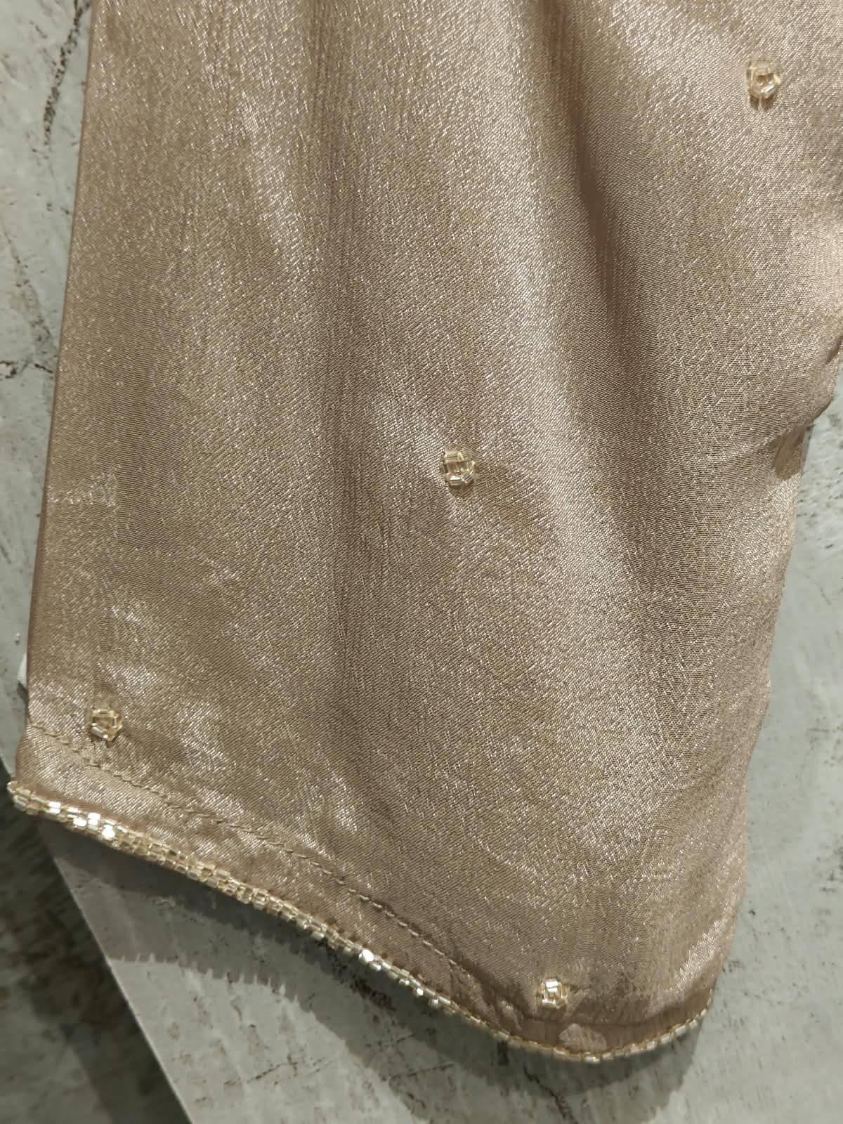 Beige Anarkali chinnon handwork party ware Kurtha 567