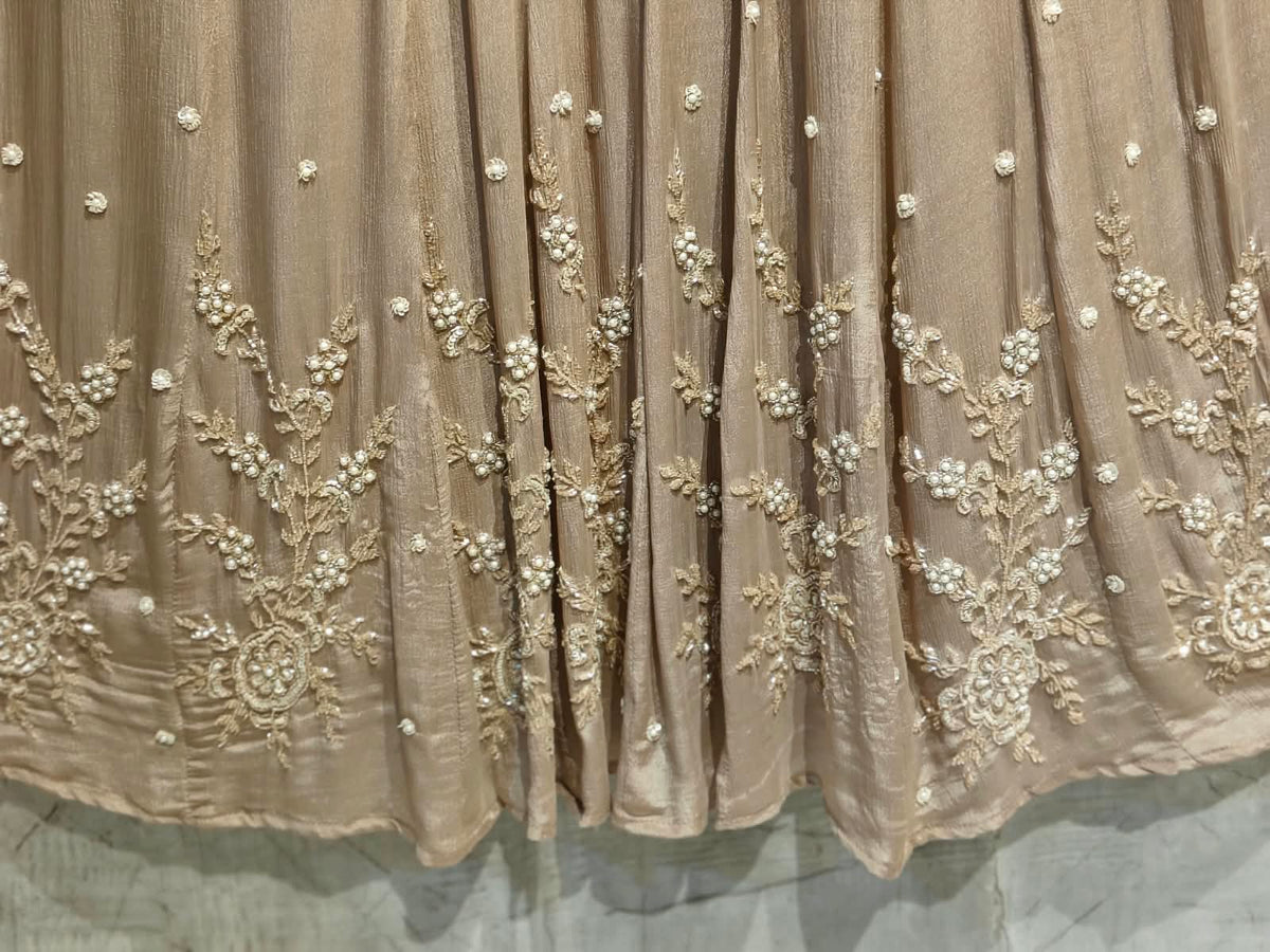 Beige Anarkali chinnon handwork party ware Kurtha 567