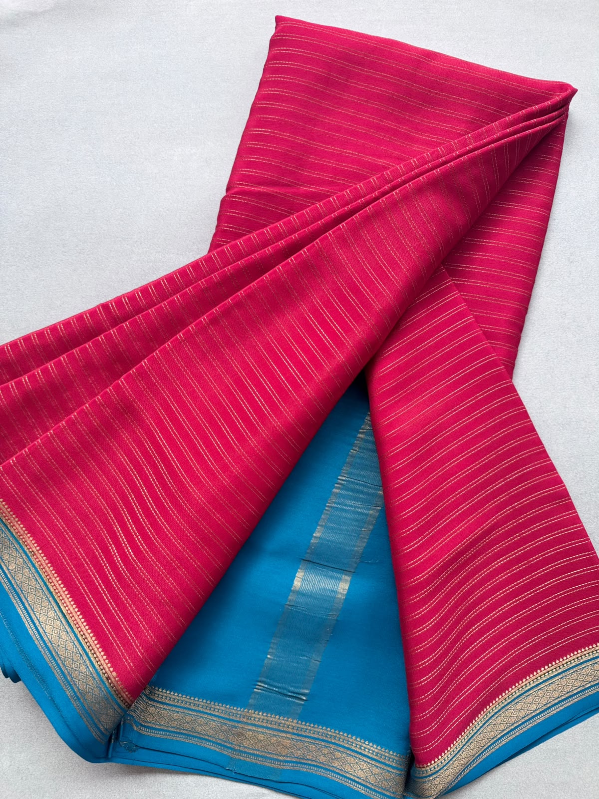 Red Stripes Pure Mysore Crepe Silk Saree 110