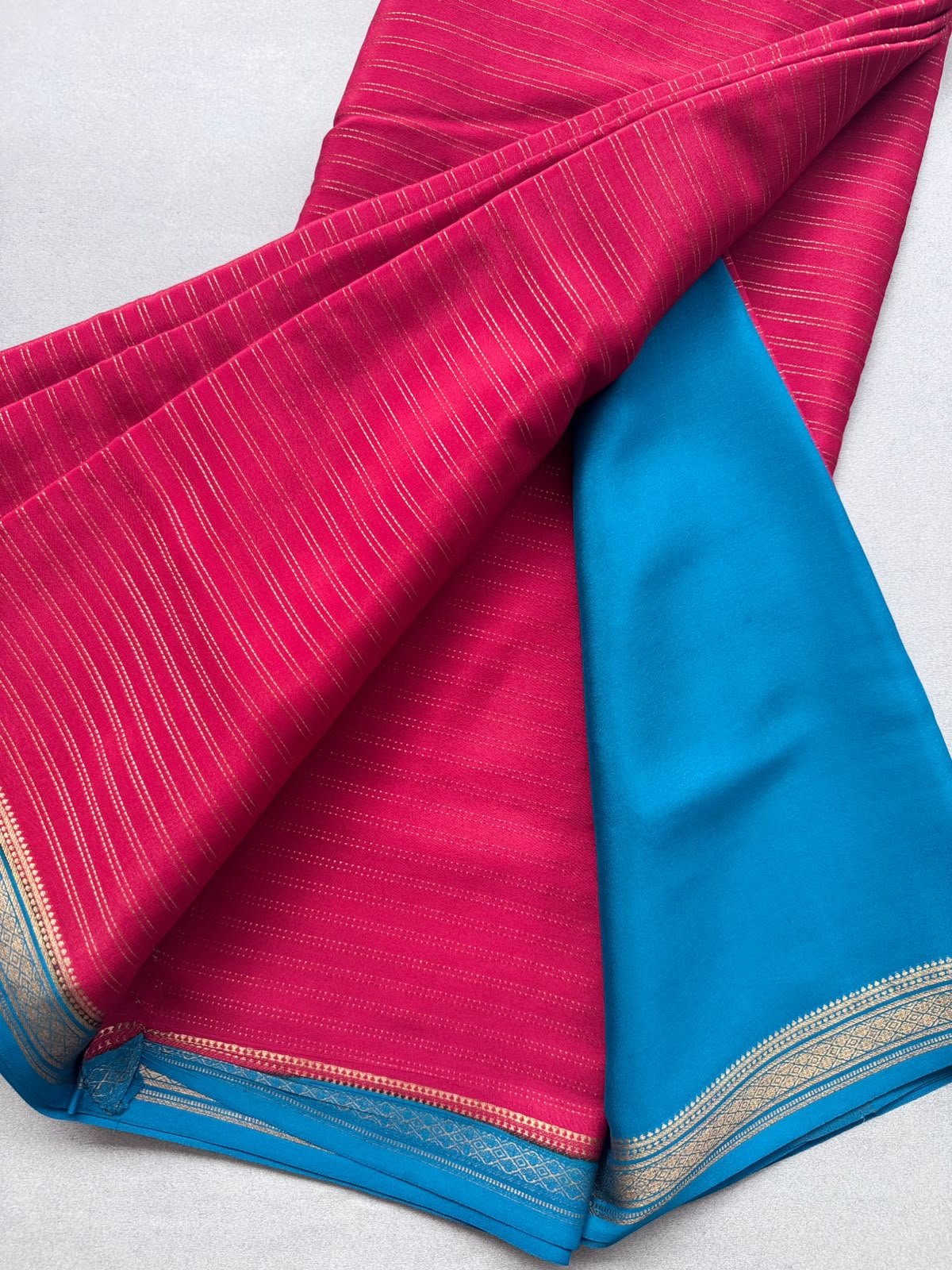 Red Stripes Pure Mysore Crepe Silk Saree 110