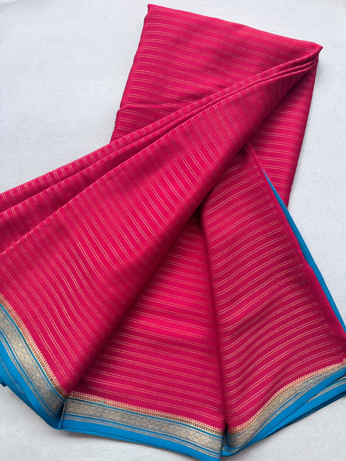 Red Stripes Pure Mysore Crepe Silk Saree 110