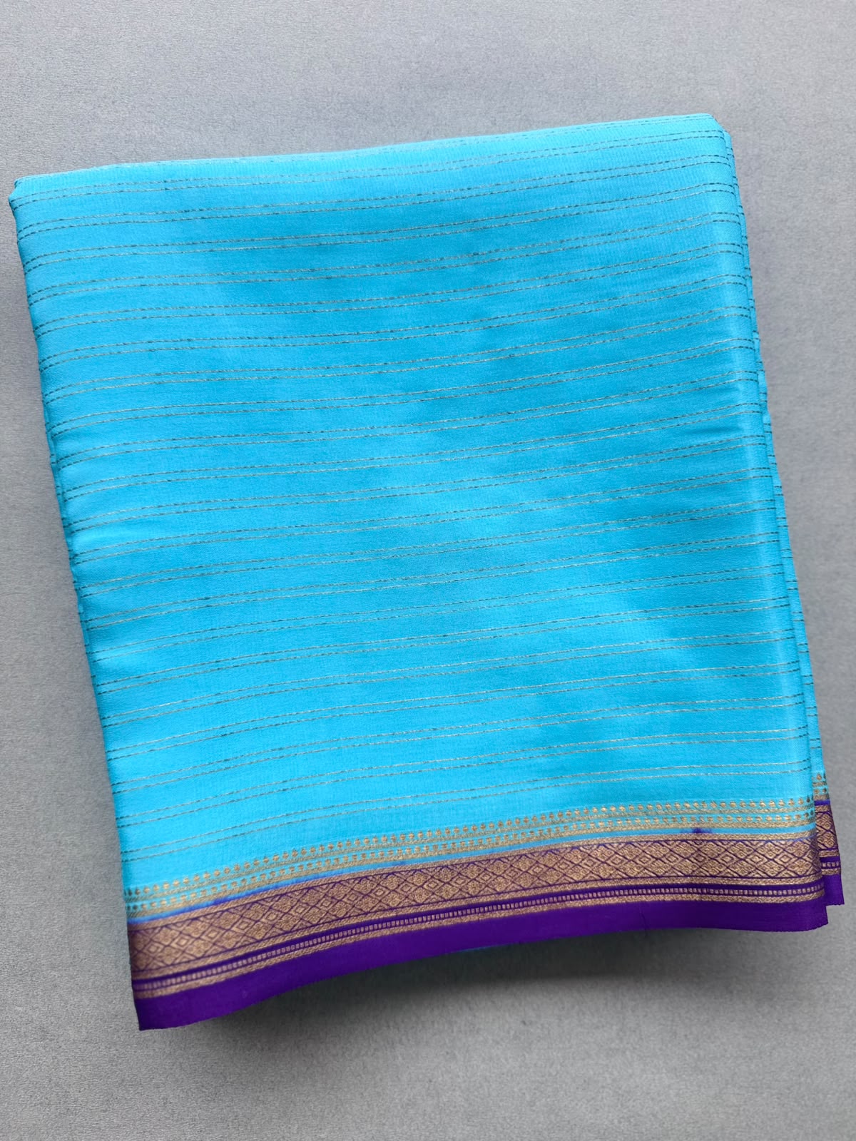 Blue Stripes Pure Mysore Crepe Silk Saree 110