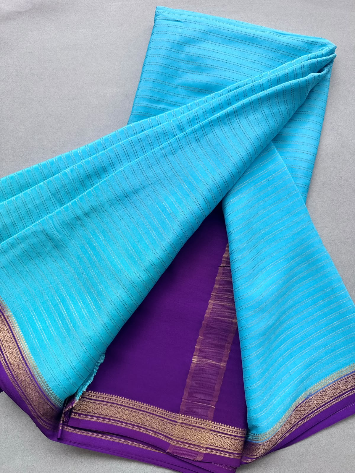 Blue Stripes Pure Mysore Crepe Silk Saree 110