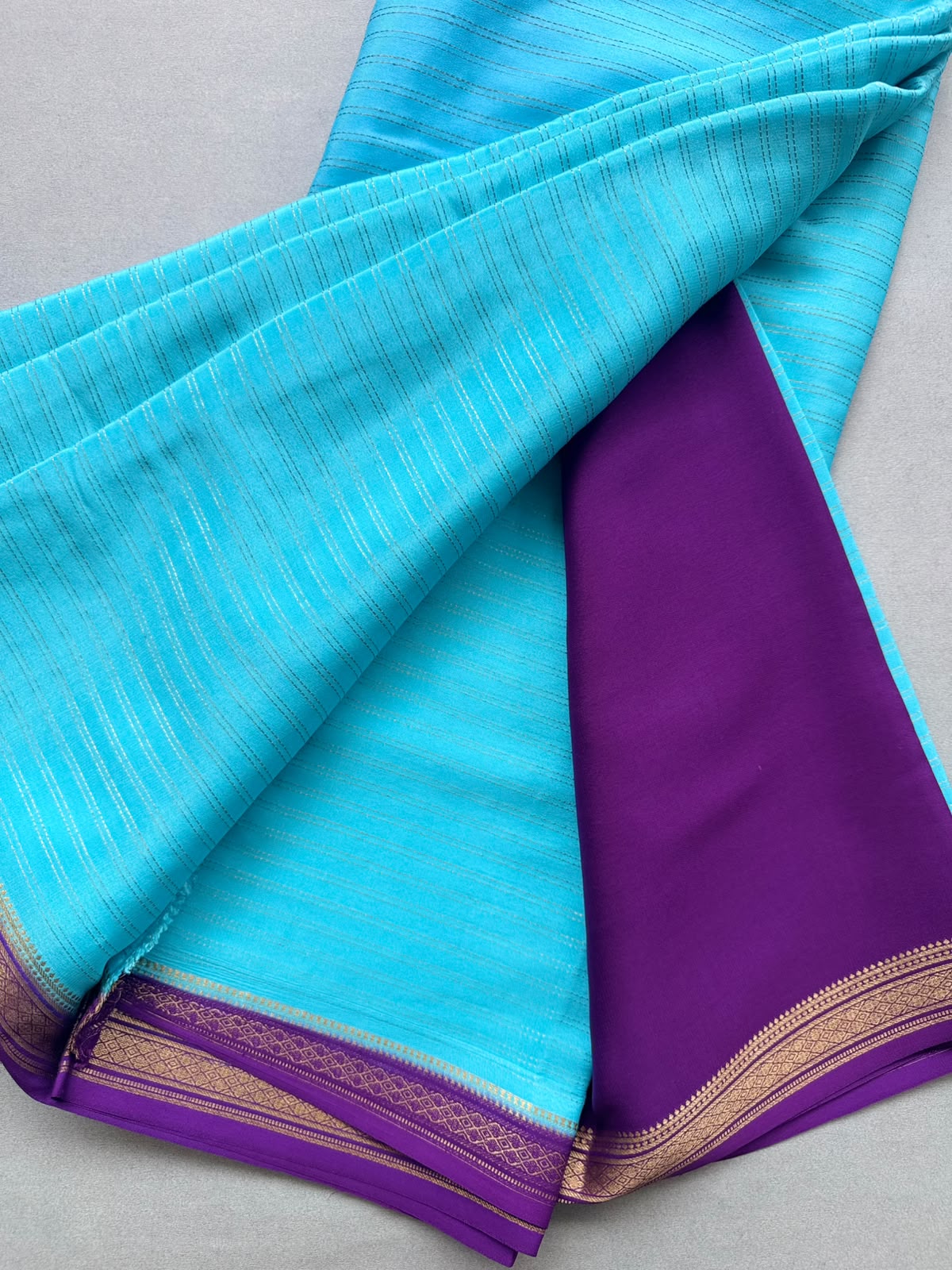 Blue Stripes Pure Mysore Crepe Silk Saree 110