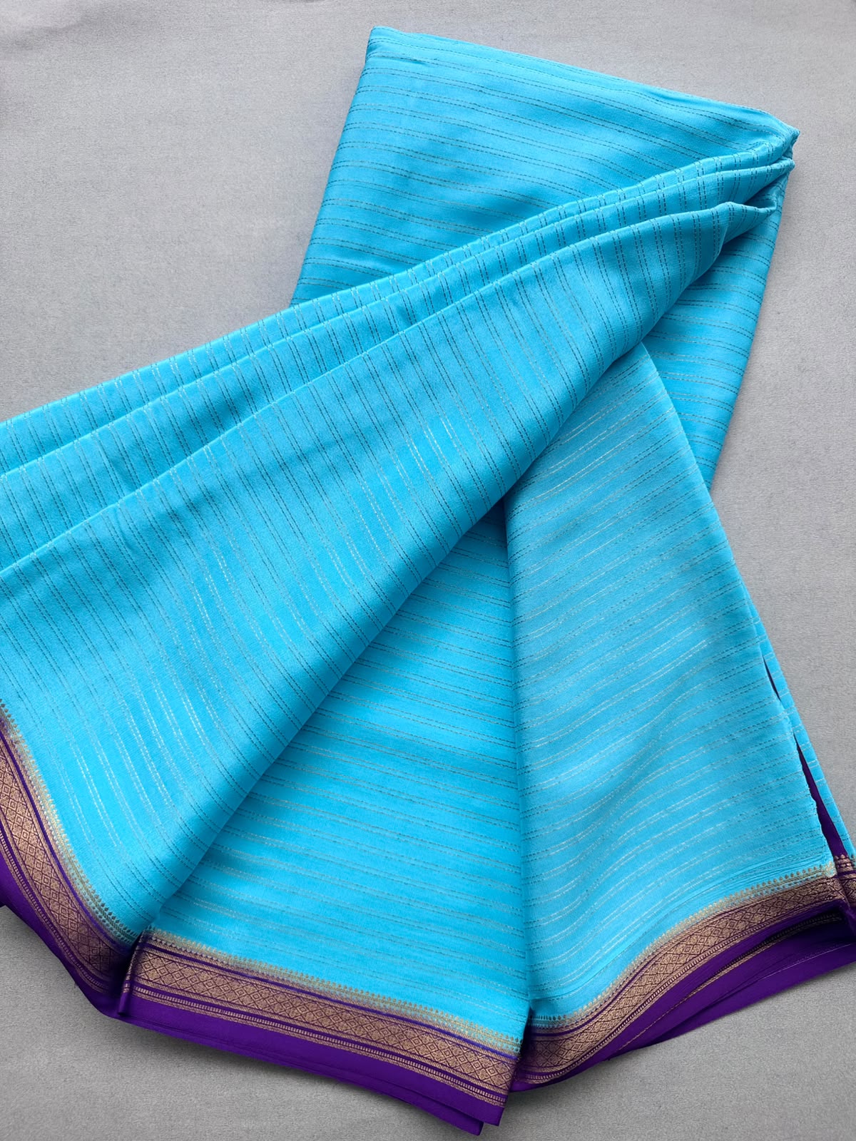 Blue Stripes Pure Mysore Crepe Silk Saree 110