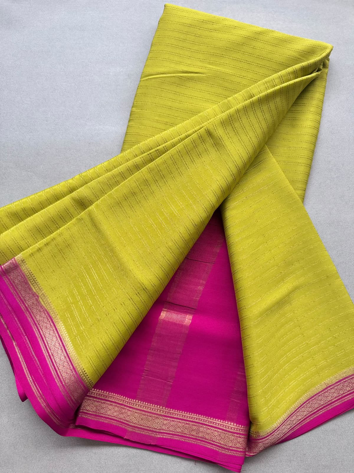Green Stripes Pure Mysore Crepe Silk Saree 110