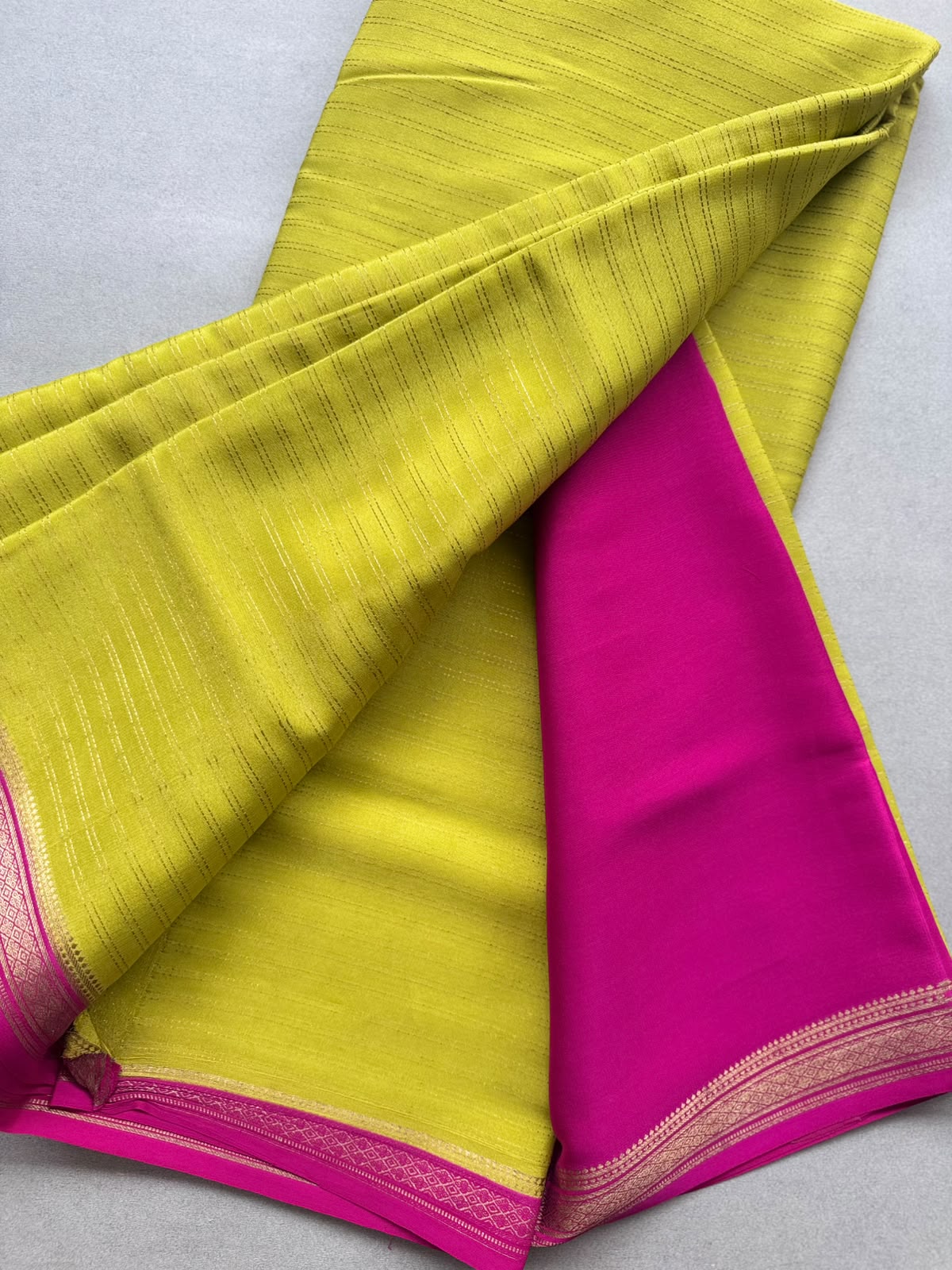 Green Stripes Pure Mysore Crepe Silk Saree 110