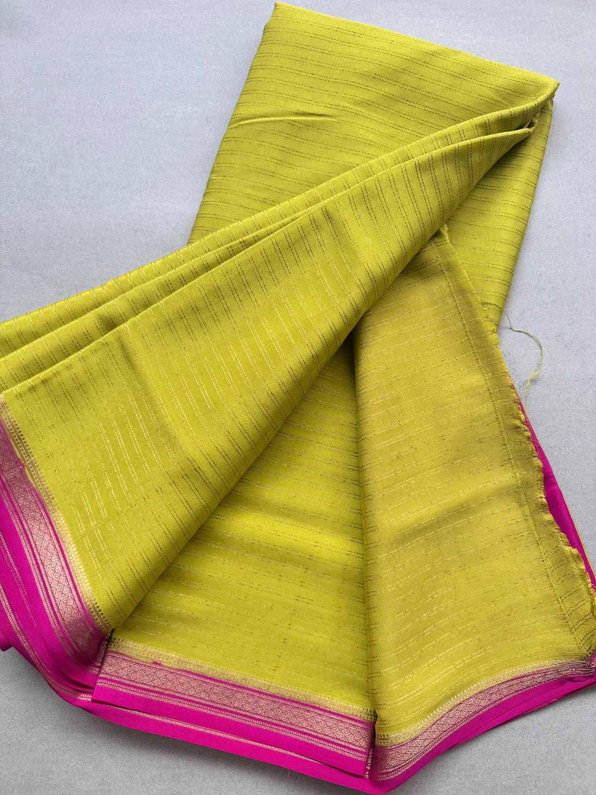 Green Stripes Pure Mysore Crepe Silk Saree 110