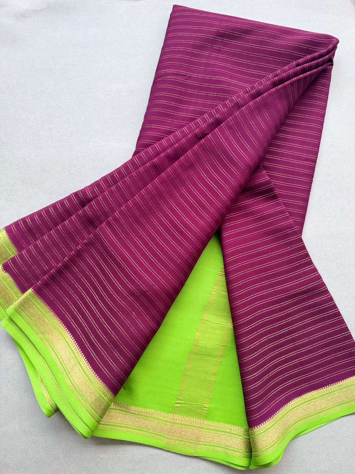 Wine Stripes Pure Mysore Crepe Silk Saree 110