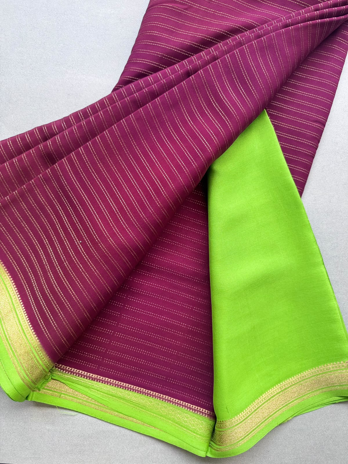 Wine Stripes Pure Mysore Crepe Silk Saree 110