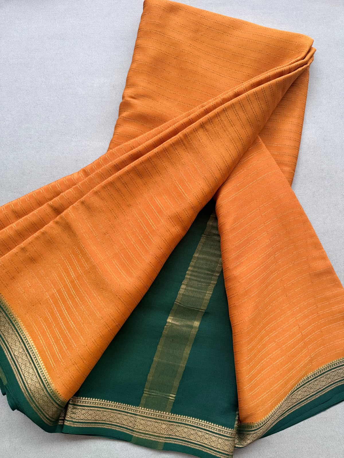 Orange Stripes Pure Mysore Crepe Silk Saree 110