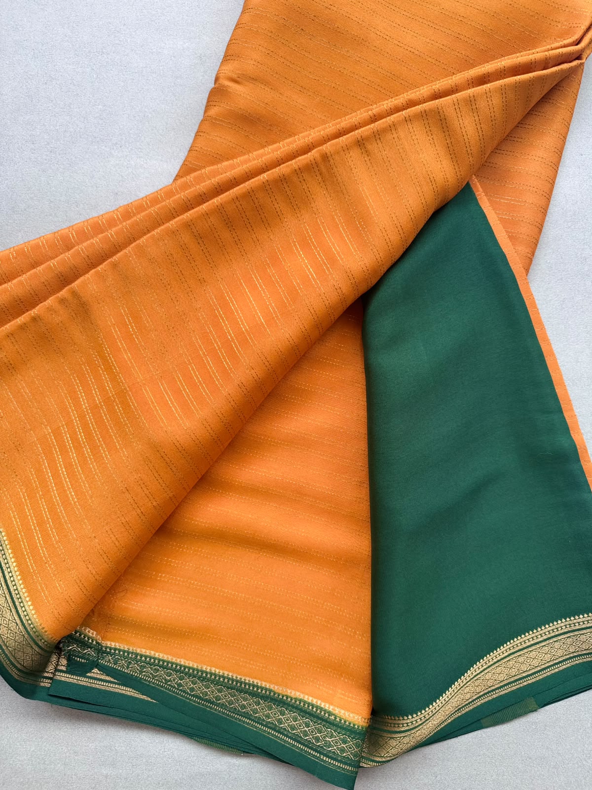Orange Stripes Pure Mysore Crepe Silk Saree 110