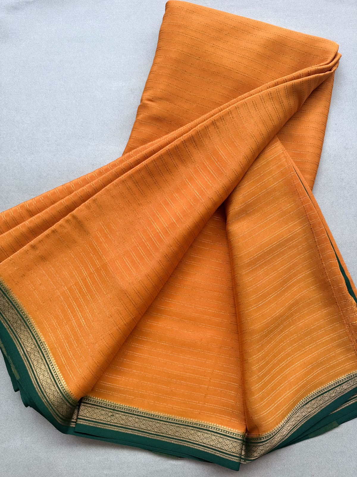 Orange Stripes Pure Mysore Crepe Silk Saree 110