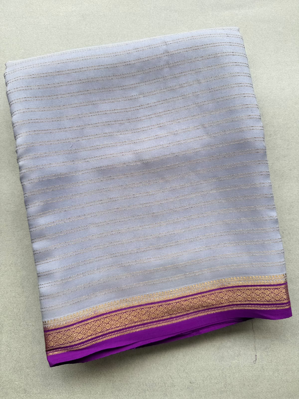 Grey Stripes Pure Mysore Crepe Silk Saree 110