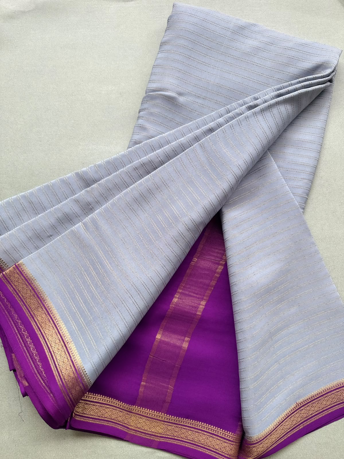 Grey Stripes Pure Mysore Crepe Silk Saree 110