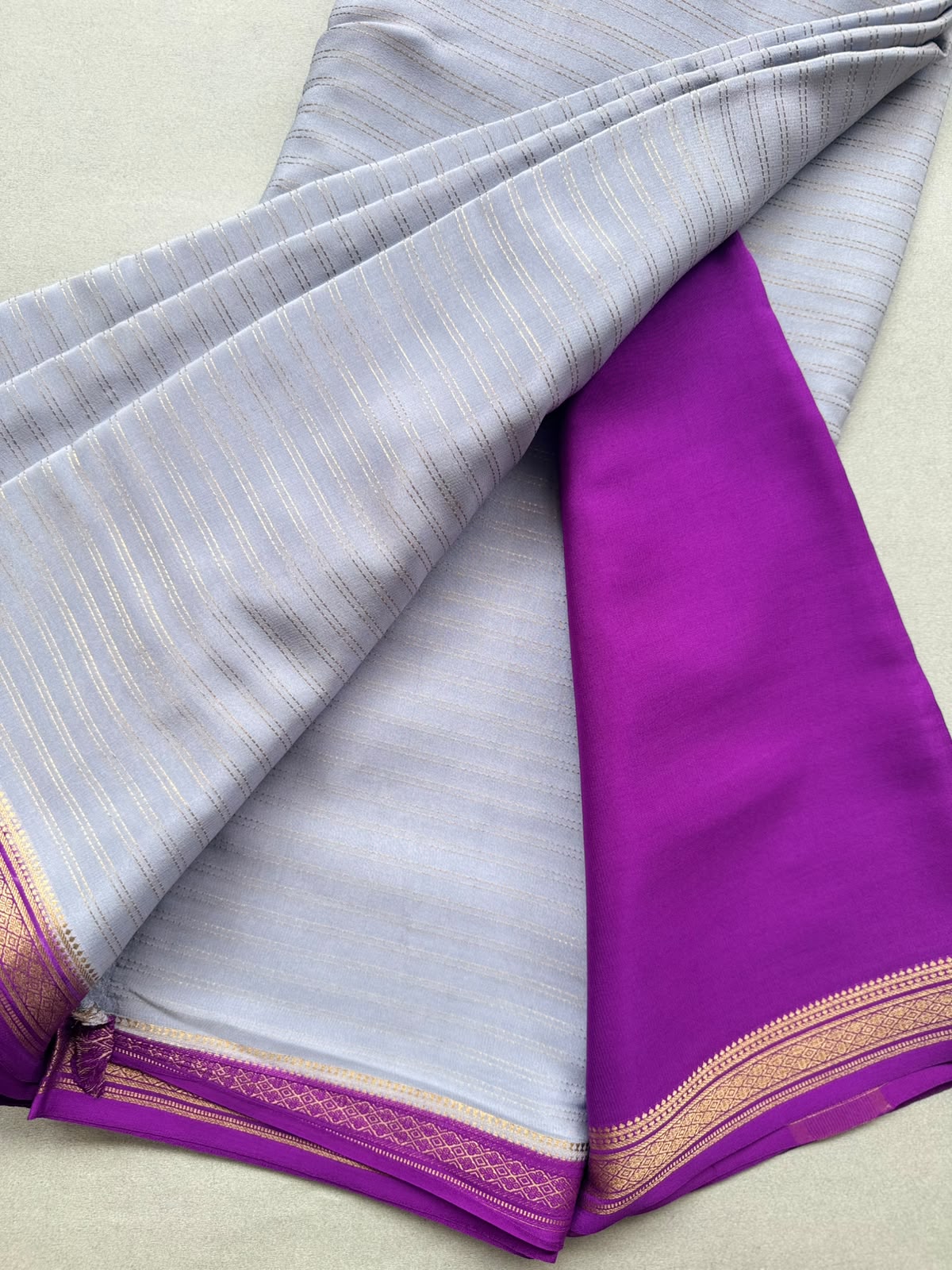 Grey Stripes Pure Mysore Crepe Silk Saree 110