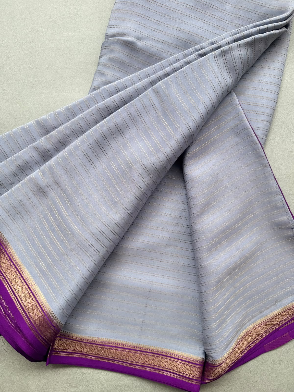 Grey Stripes Pure Mysore Crepe Silk Saree 110