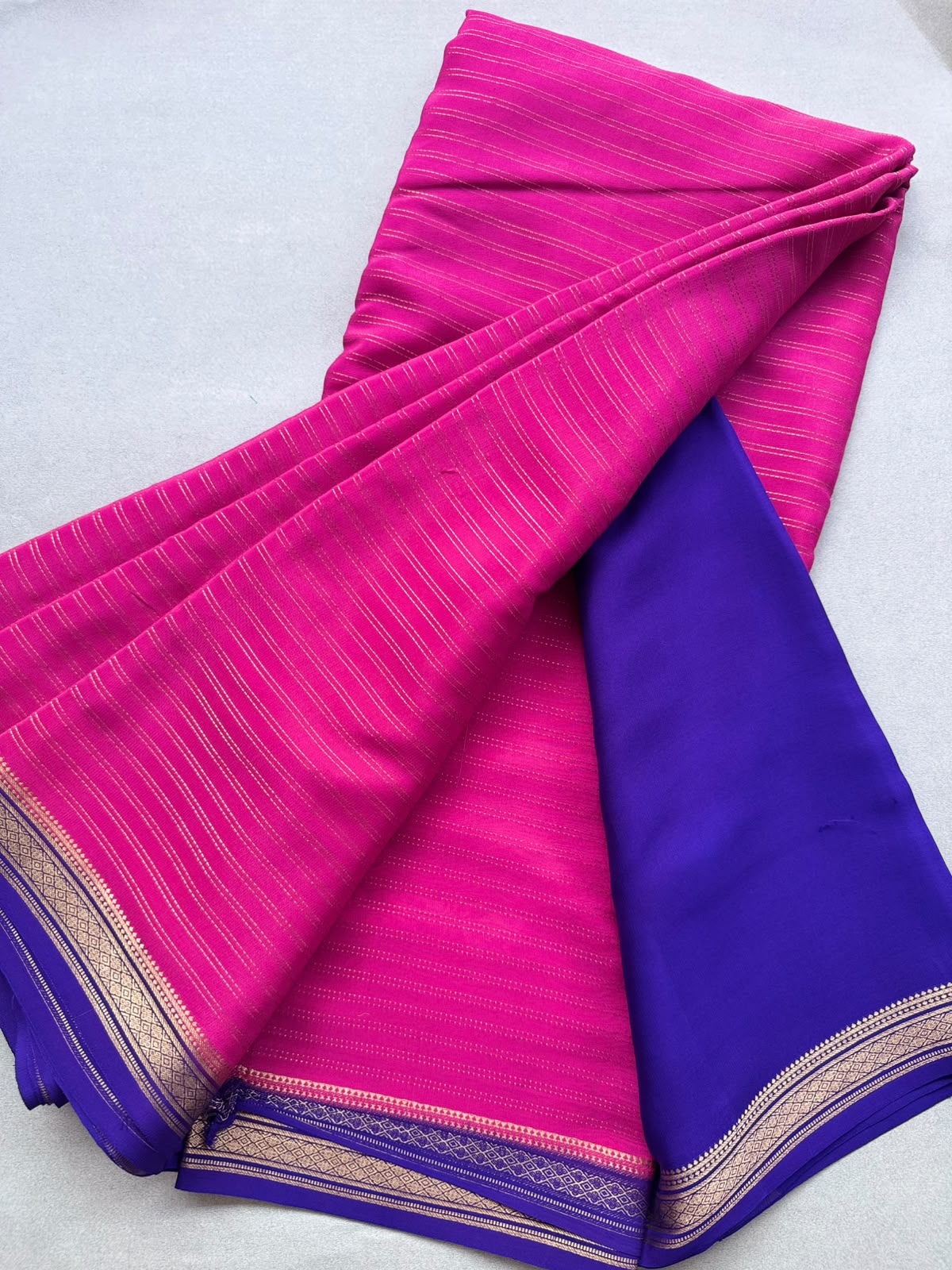 Pink Stripes Pure Mysore Crepe Silk Saree 110