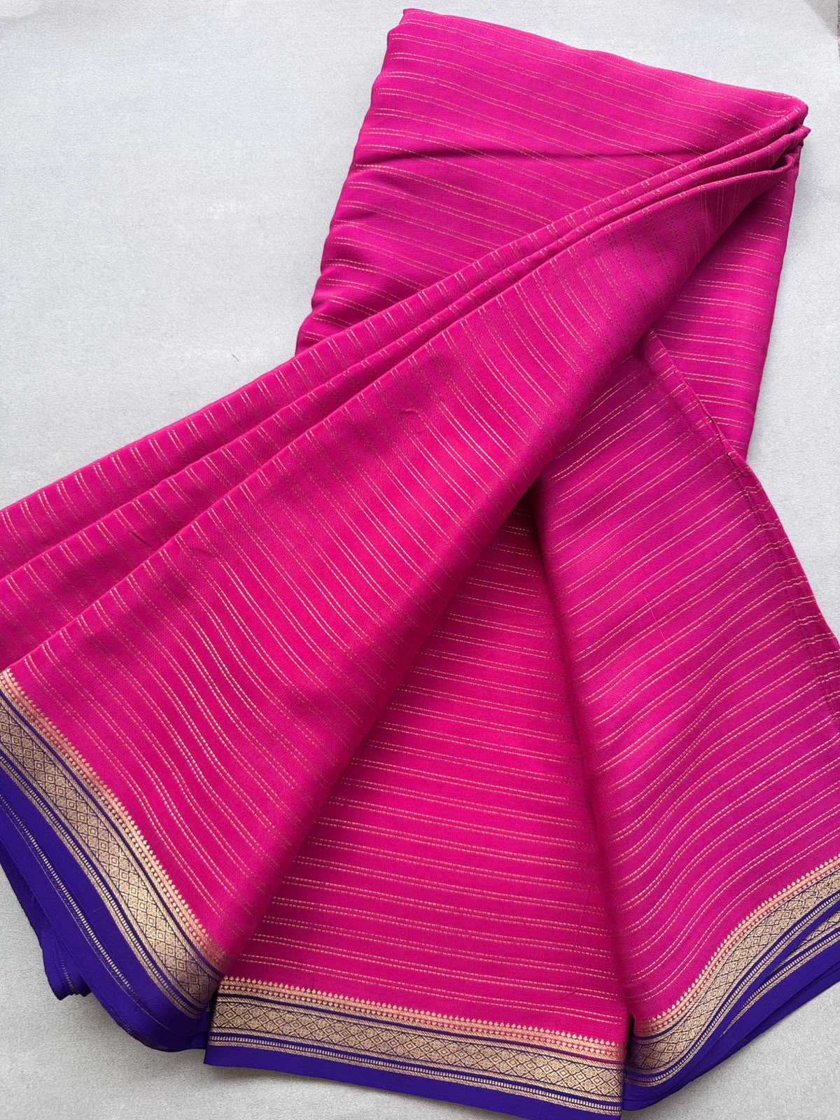 Pink Stripes Pure Mysore Crepe Silk Saree 110