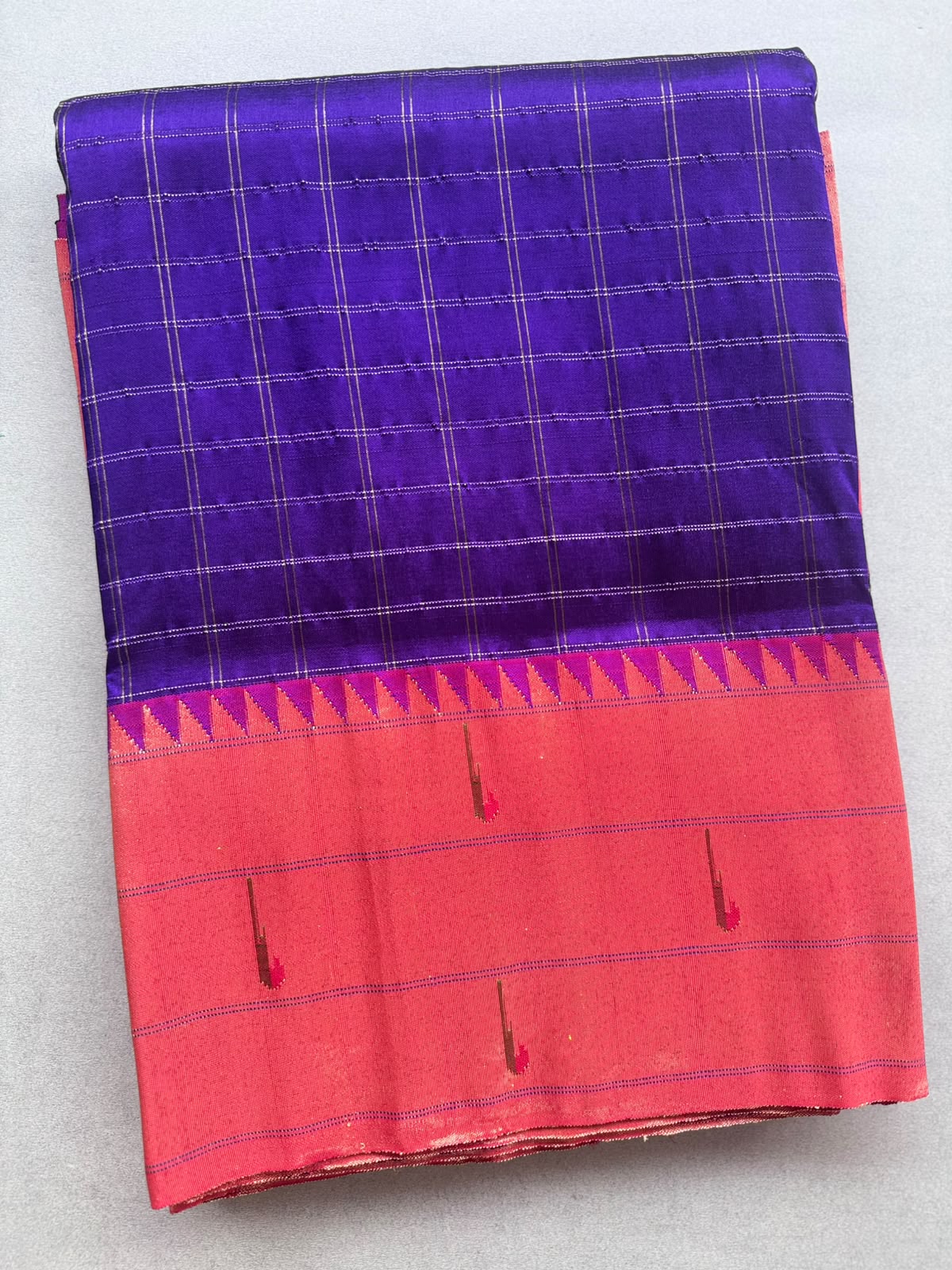 Purple Checks Pure Paithani Silk Saree (Swara)