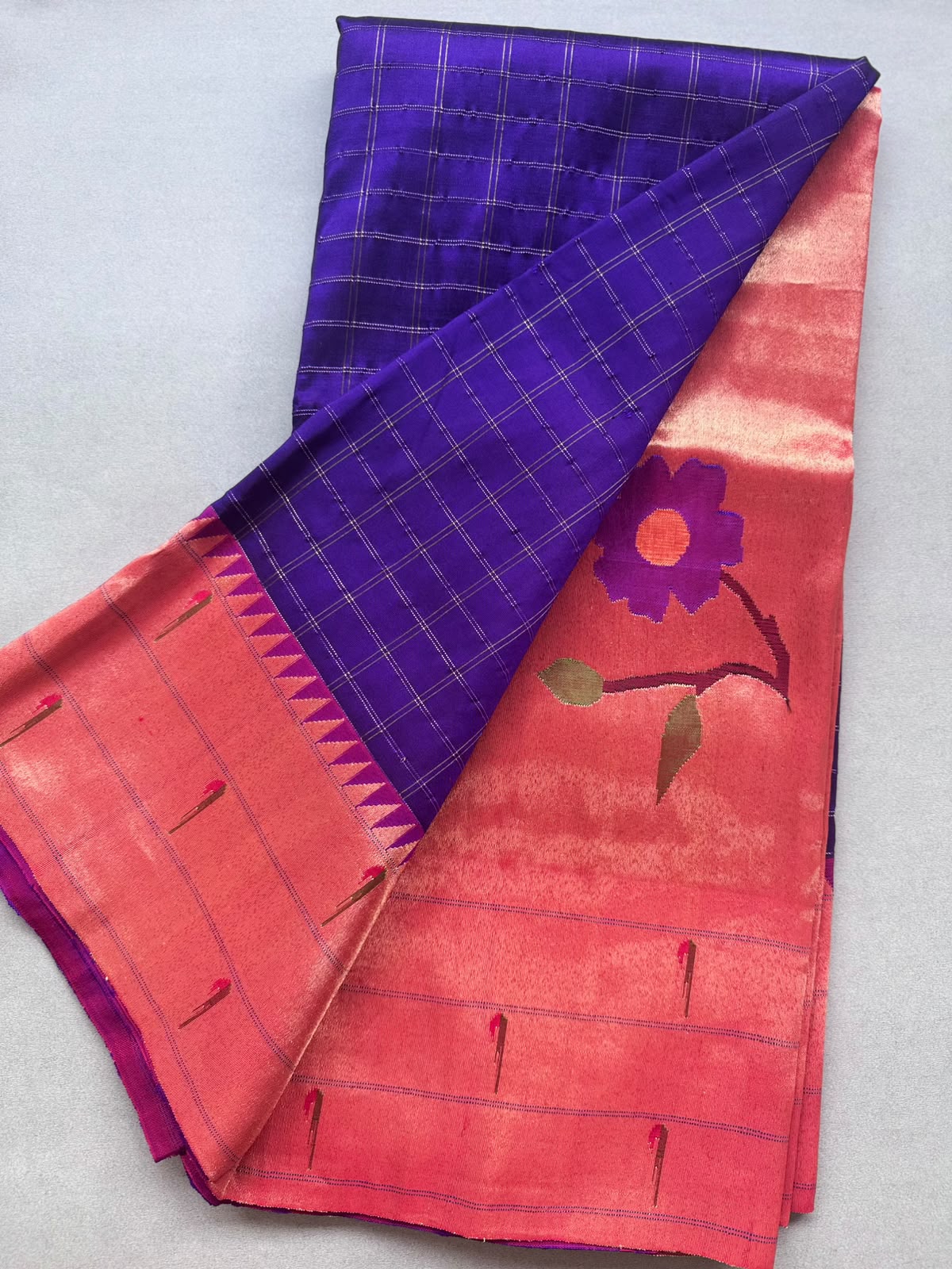 Purple Checks Pure Paithani Silk Saree (Swara)