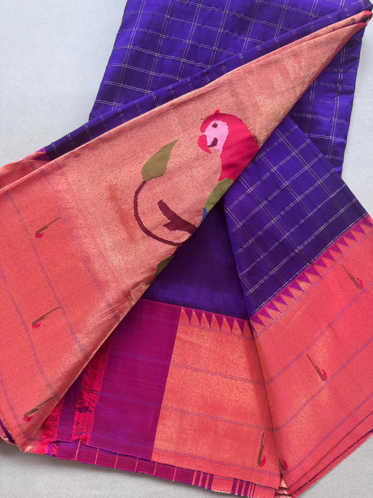 Purple Checks Pure Paithani Silk Saree (Swara)