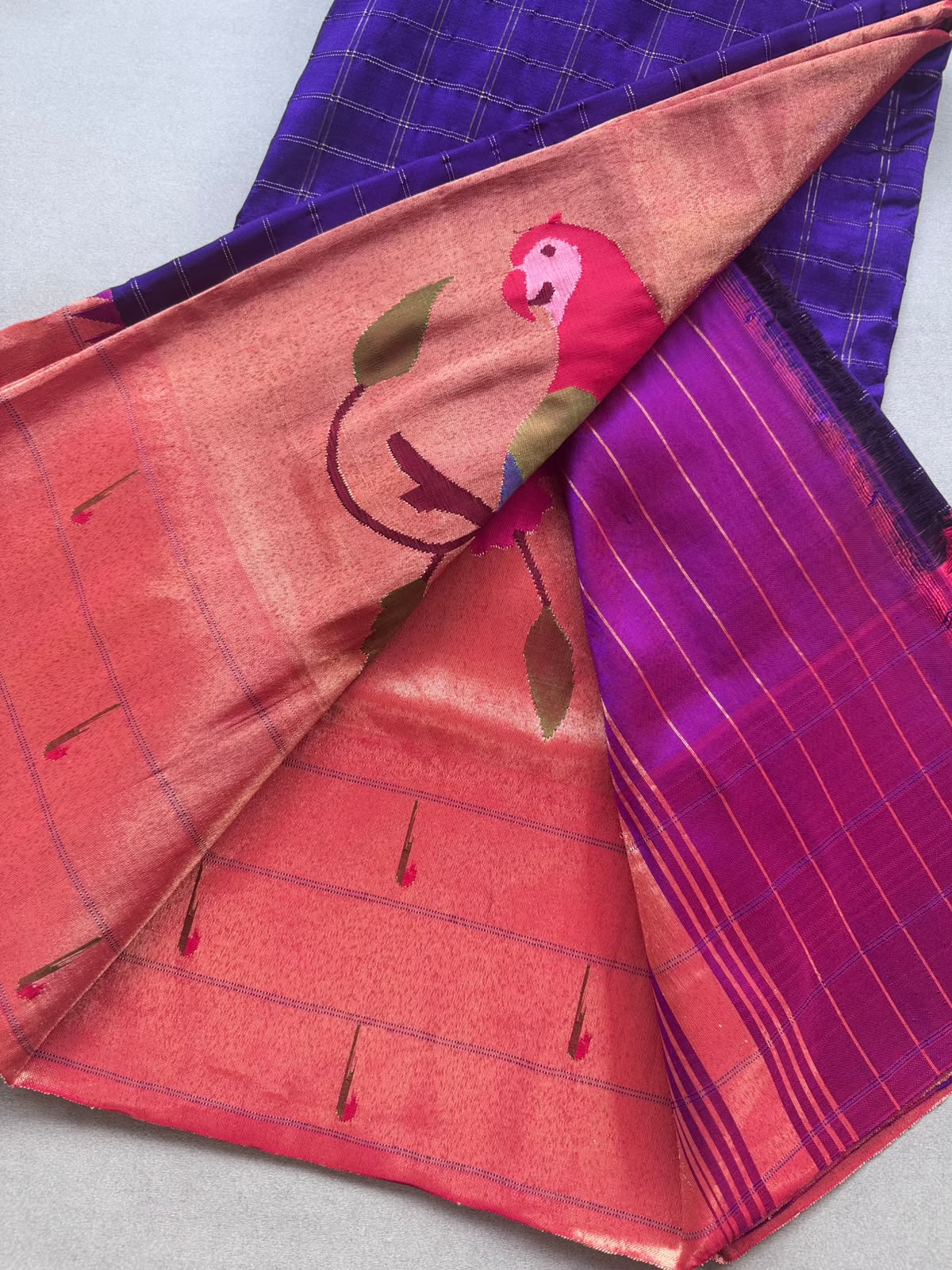 Purple Checks Pure Paithani Silk Saree (Swara)