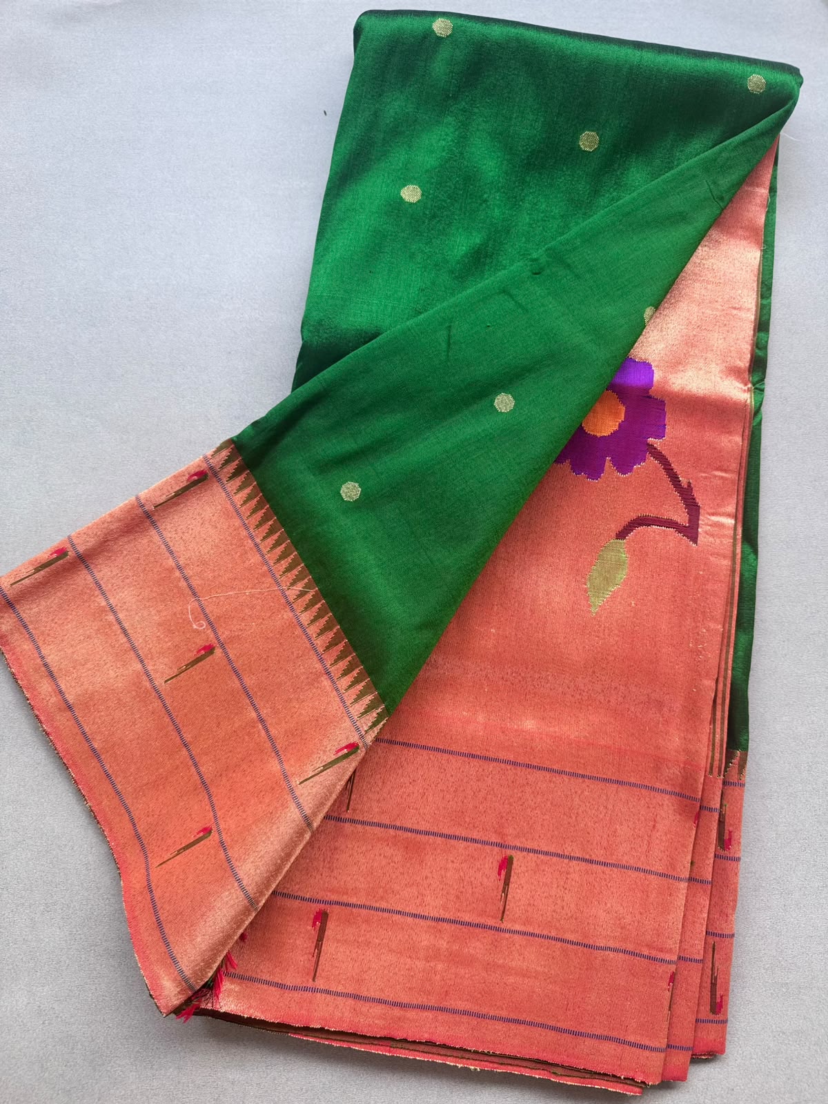 Bottle Green Pure Paithani Silk Saree (Swara)