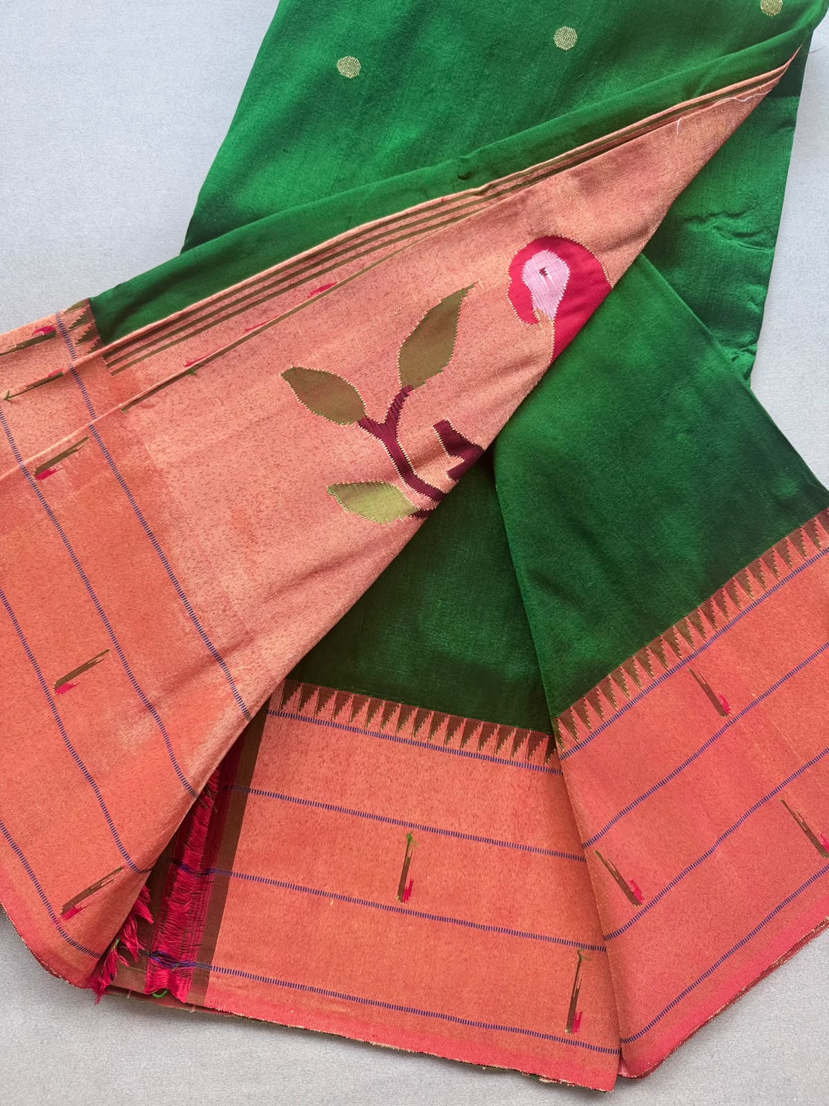Bottle Green Pure Paithani Silk Saree (Swara)