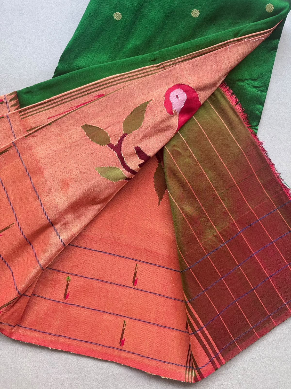 Bottle Green Pure Paithani Silk Saree (Swara)