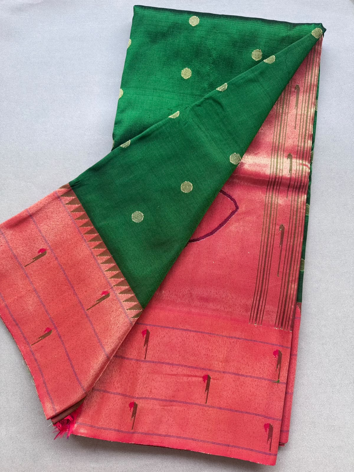 Bottle Green Pure Paithani Silk Saree (Swara)