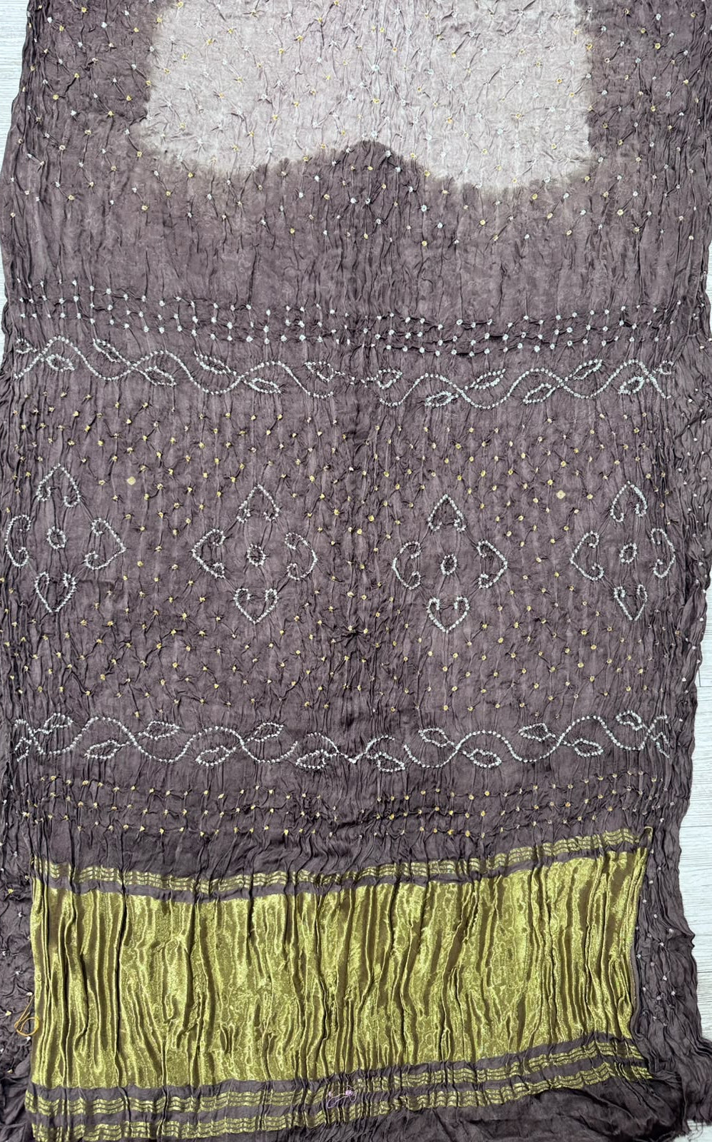 Beige Bandhani Crepe Silk Saree 110