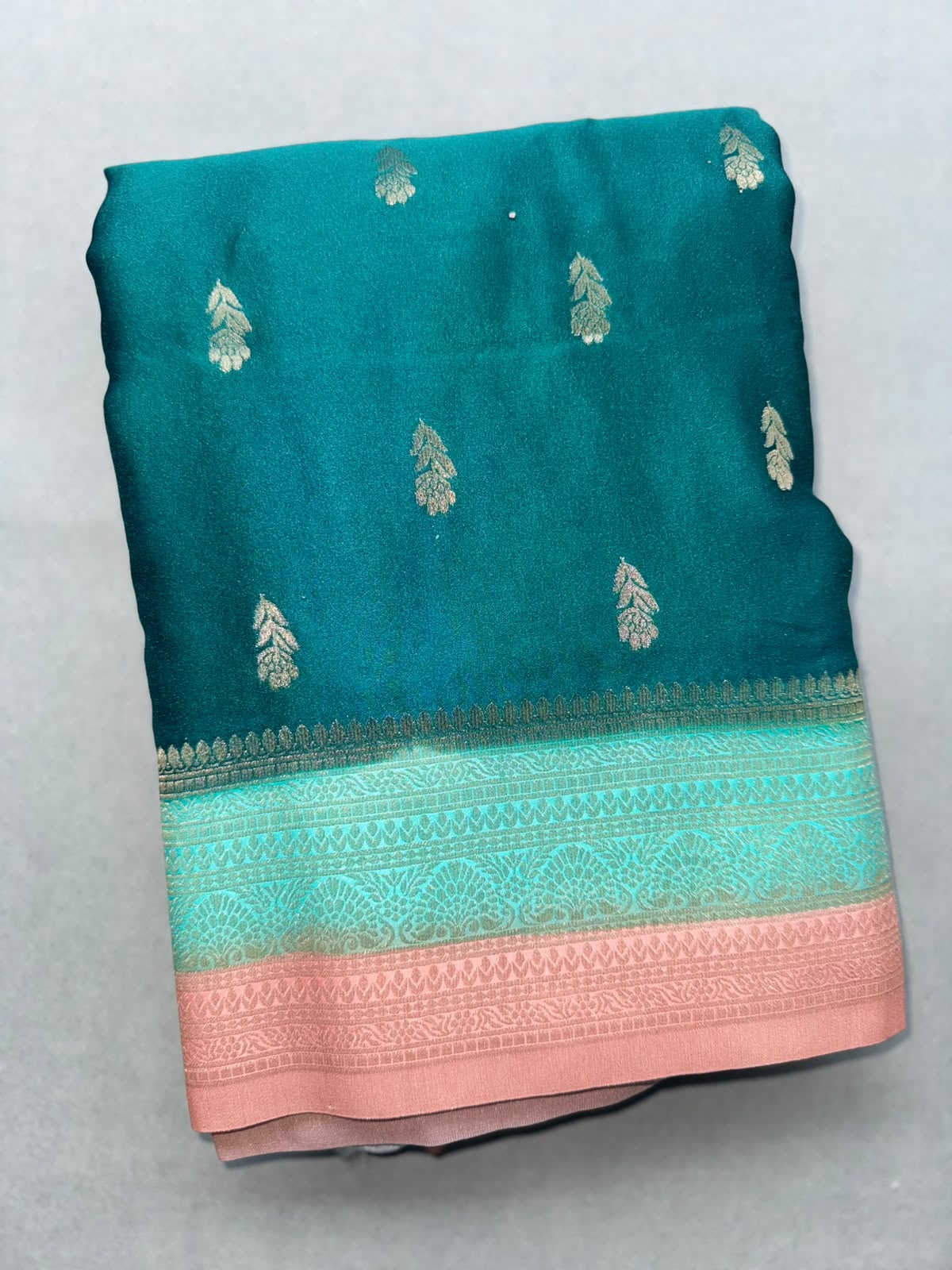 Bottle Green Satin Crepe Saree 110