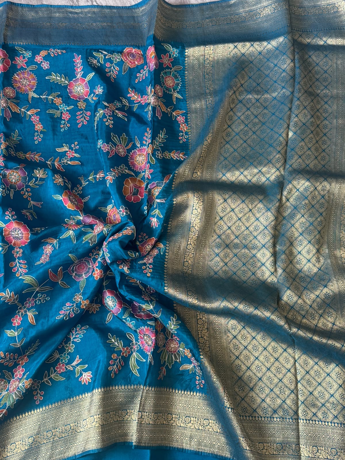 Peacock blue Pashmina Georgette Saree 110