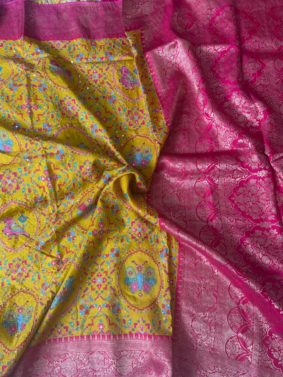 Mustard yellow Pashmina Georgette Saree 110