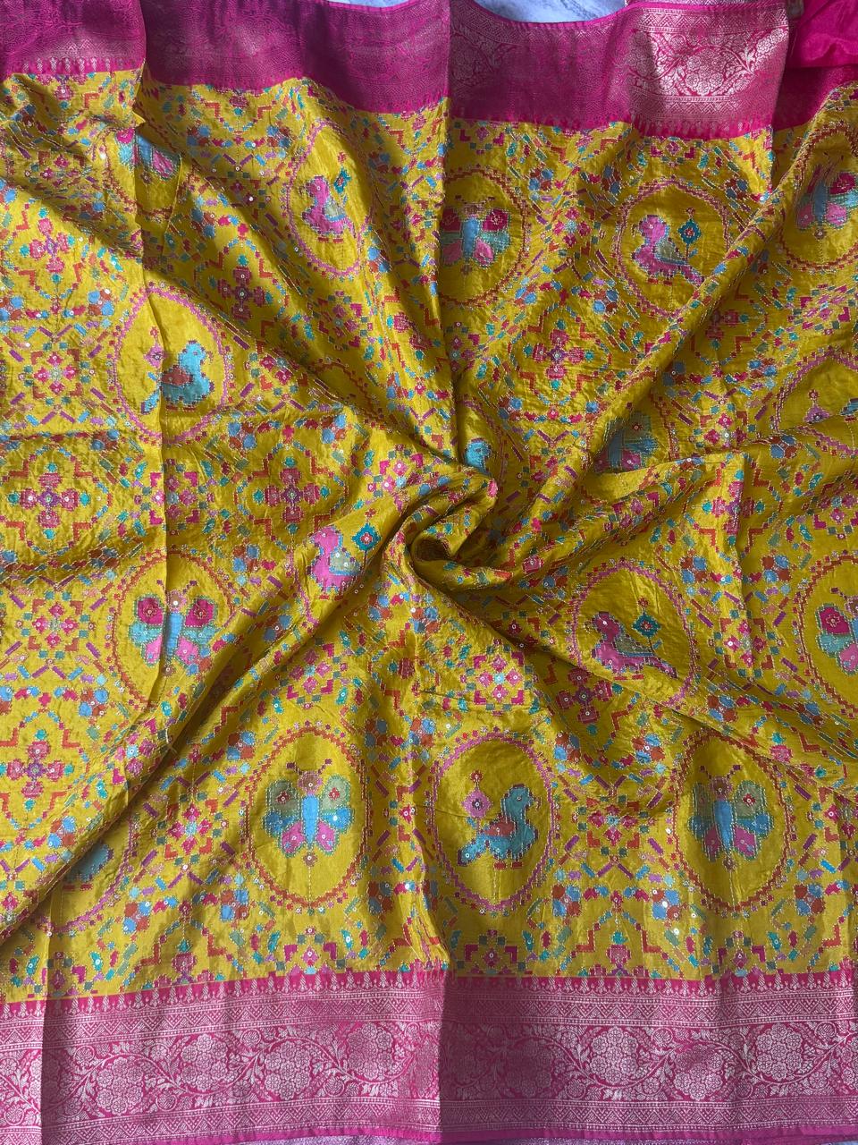 Mustard yellow Pashmina Georgette Saree 110