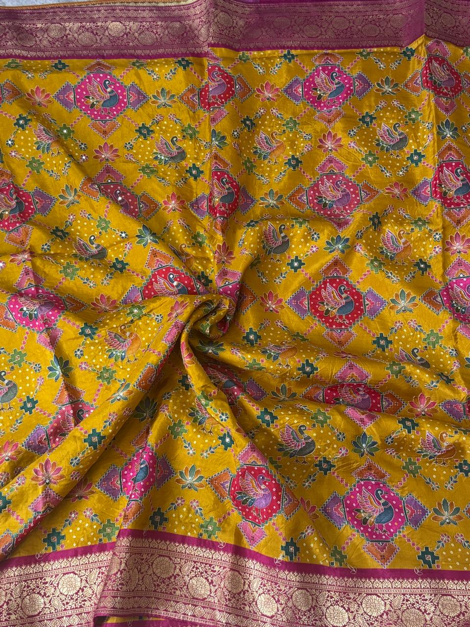 Mustard yellow Pashmina Georgette Saree 110