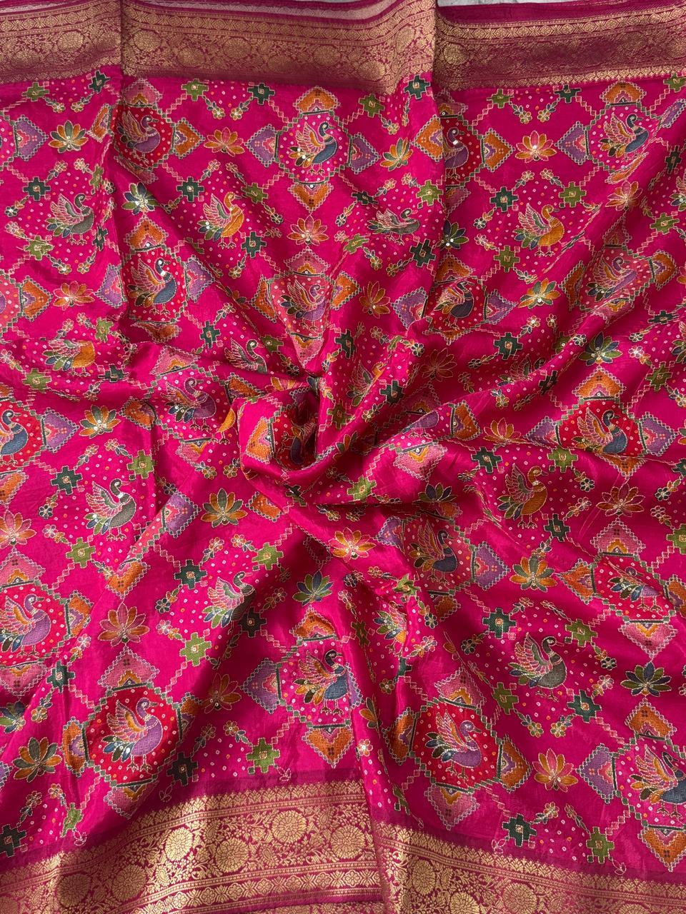 Rani Pink Pashmina Georgette Saree 110