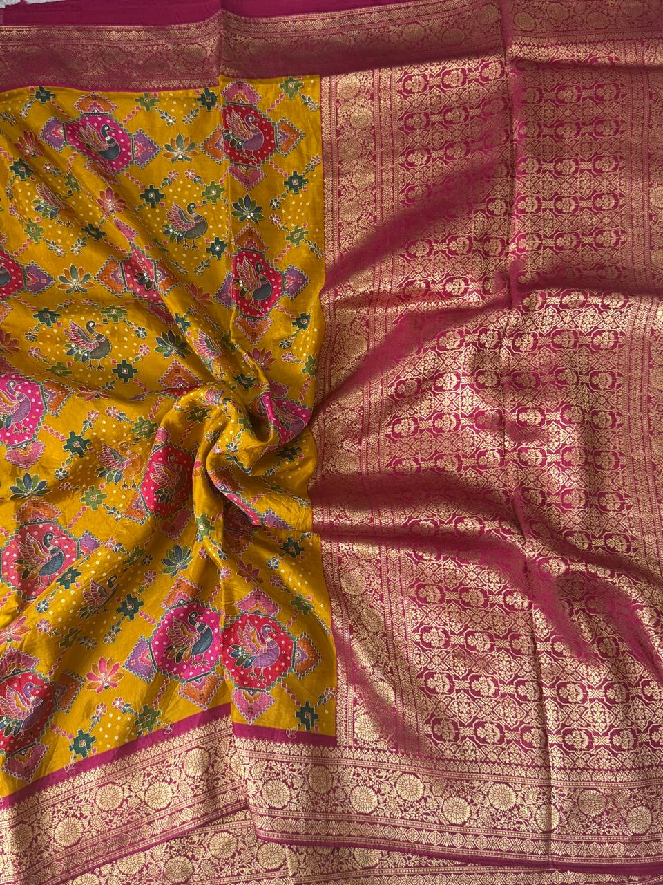 Mustard yellow Pashmina Georgette Saree 110