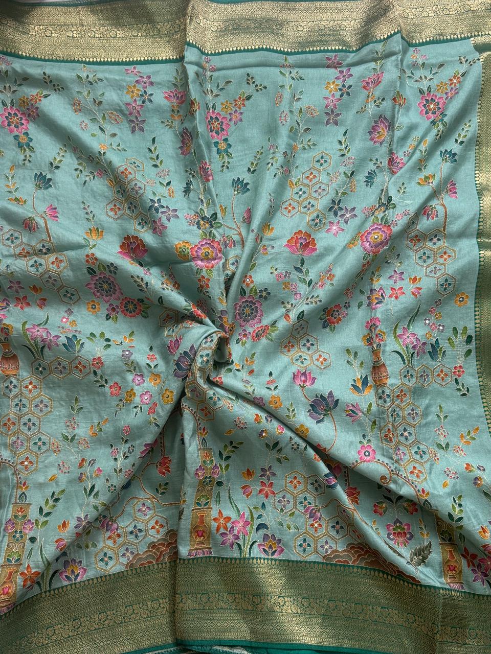 Pastel Blue Pashmina Georgette Saree 110